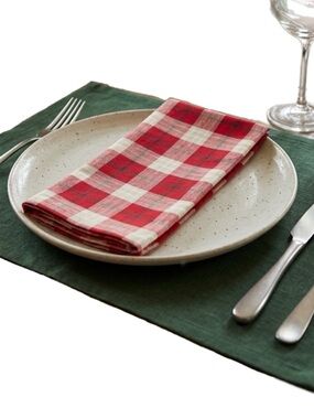 Red, White and Green Plaid Checkered Cotton Holiday Dinner Napkins Set of 6